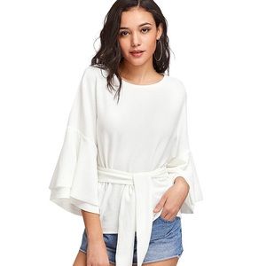Bell Sleeve Tied Waist Top, Medium